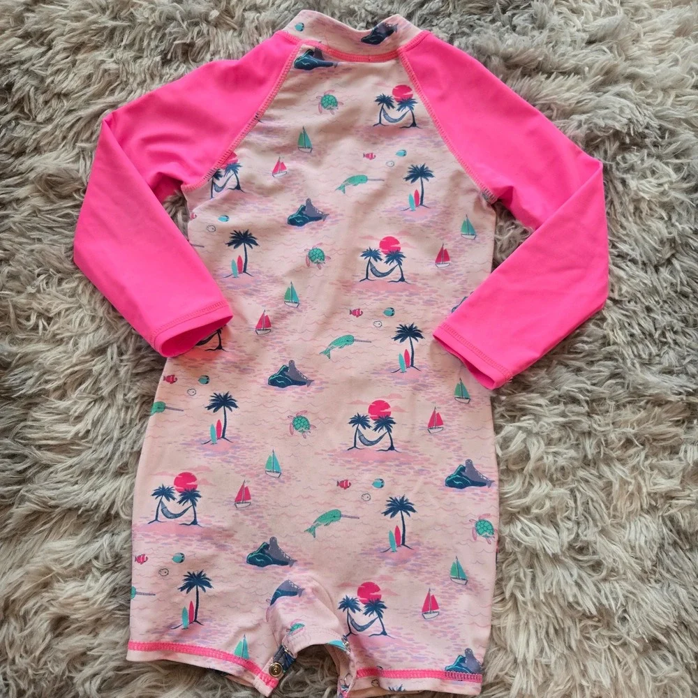 Egg New‎ York Toddler Girls Pink Tropical Island Rash Guard Swimsuit 12-18M